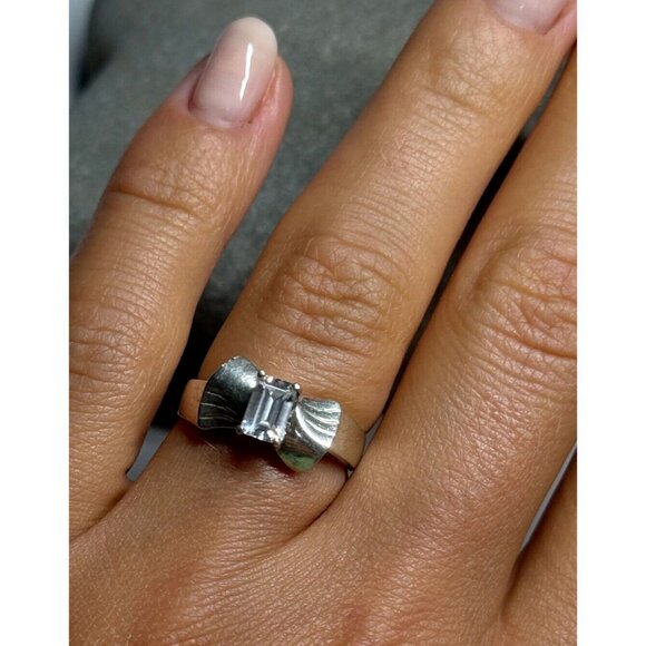 925 STERLING SILVER BERYL BOW RING SIZE 6 - Picture 1 of 8